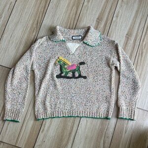 FM2050 Speckled Cream Crewneck Sweater with Rocking Horse Applique